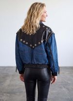 Lederjacke mit Denim-Eins&auml;tzen 